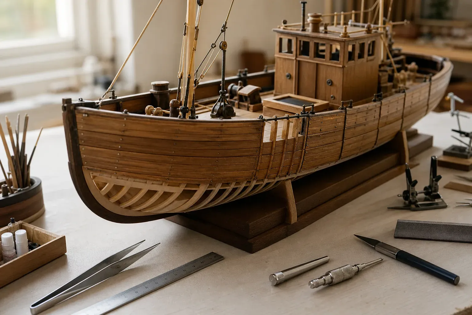 Une maquette bois de chalutier se prépare avant l’achat