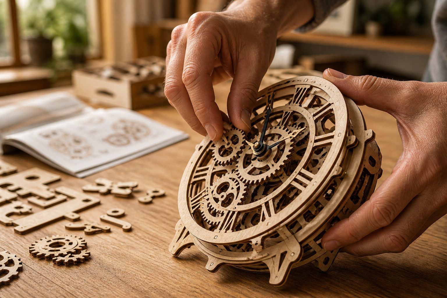 Monter une maquette horloge en bois sans bloquer les engrenages