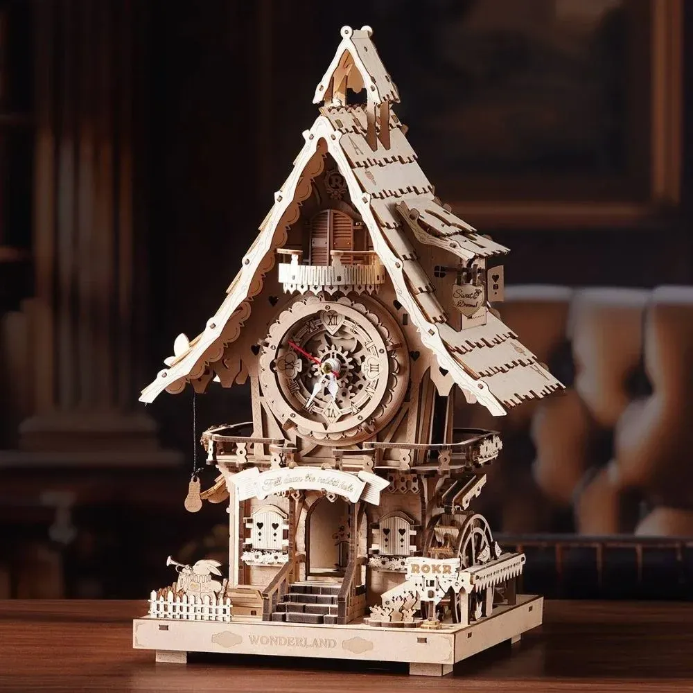 Puzzle 3D horloge coucou en bois : vue 3