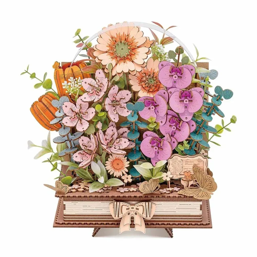 Puzzle 3D livre fleuri en bois : vue 2