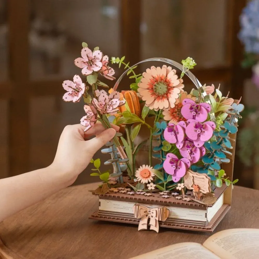 Puzzle 3D livre fleuri en bois : vue 4