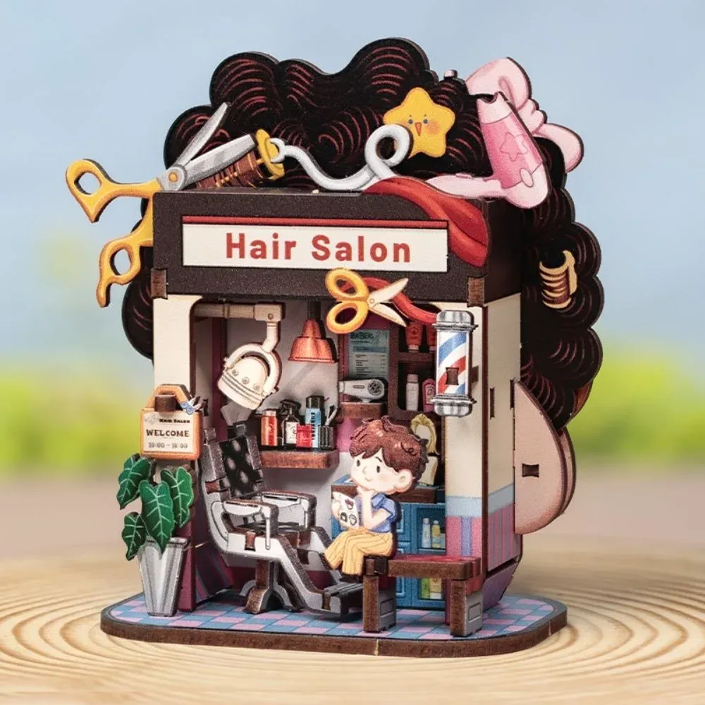 Maquette en bois salon de barbier miniature