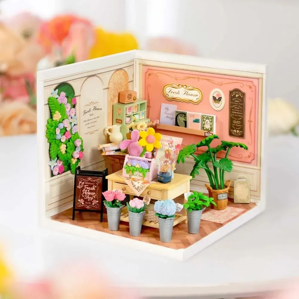 Maquette en bois boutique de fleurs fraîches
