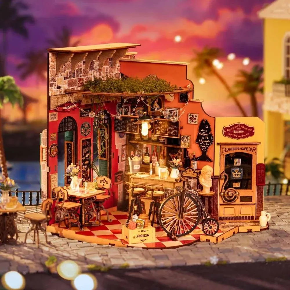 Maquette en bois bar et restaurant miniature