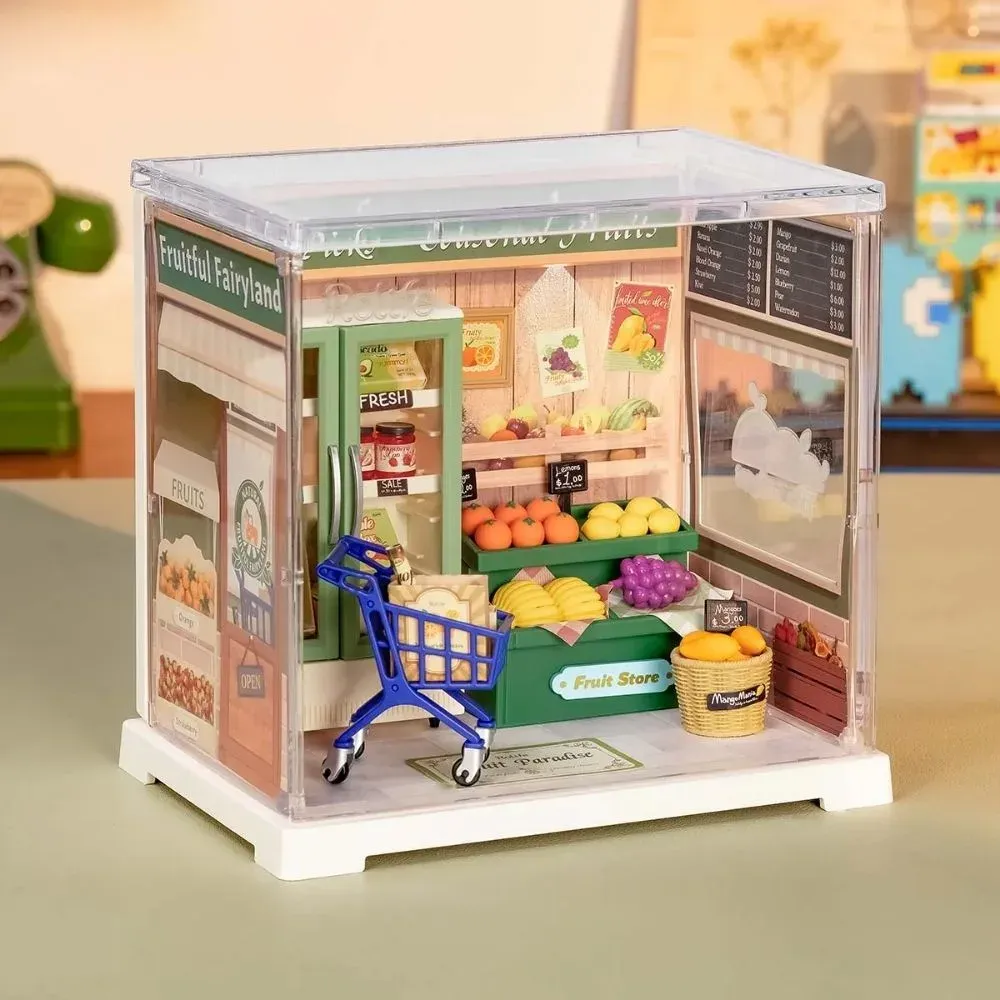 Maquette en bois maison miniature fruits énergie nature