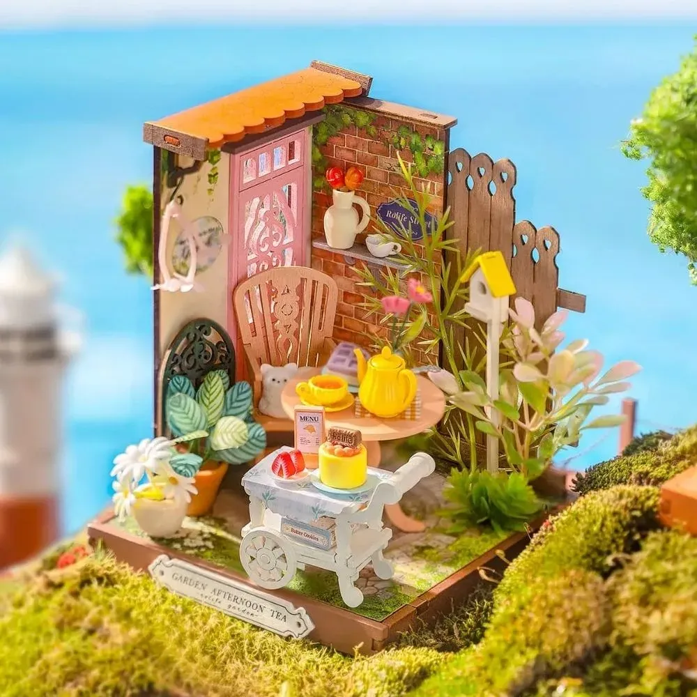 Maquette en bois maison miniature jardin de thé élégant