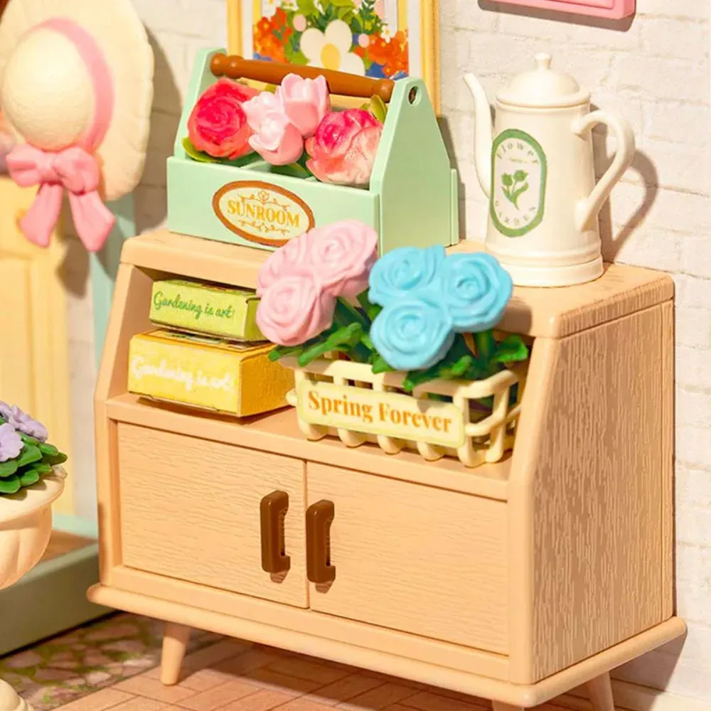 Maquette en bois maison miniature jardin de thé fleuri : vue 3