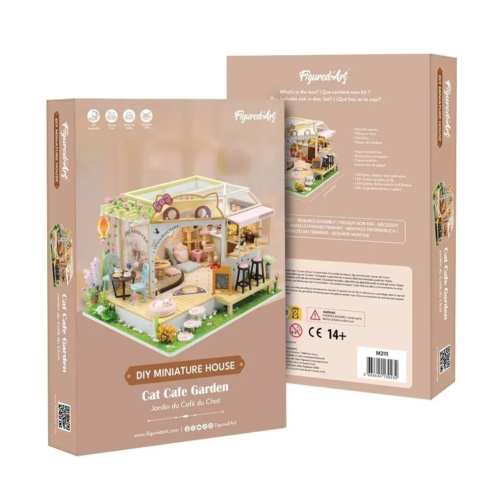 Maquette en bois maison miniature jardin du café du chat : vue 2