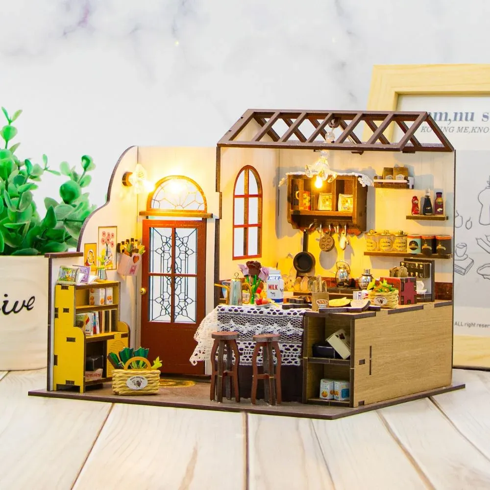 Maquette en bois cuisine miniature à éclairage LED