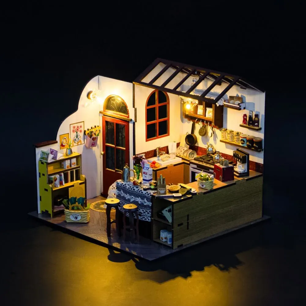 Maquette en bois cuisine miniature à éclairage LED : vue 4