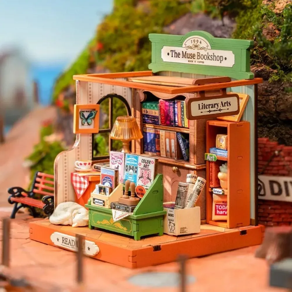 Maquette en bois maison miniature librairie
