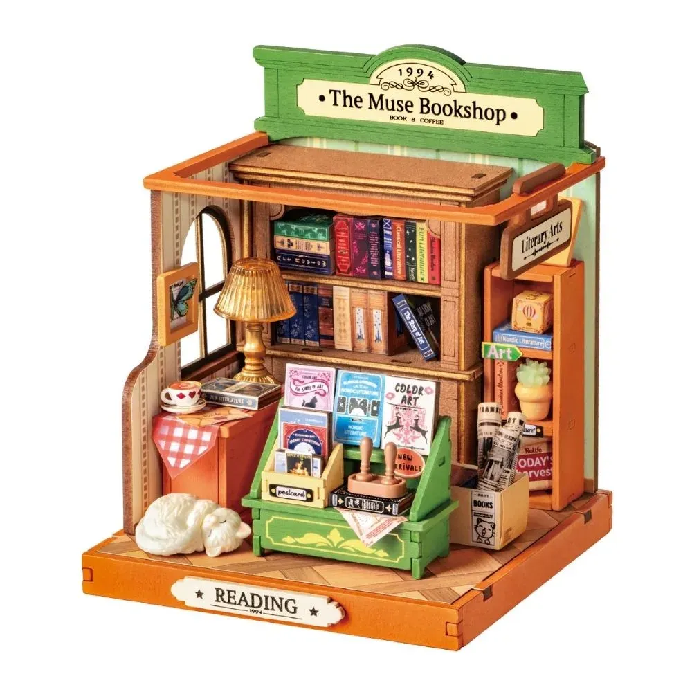 Maquette en bois maison miniature librairie : vue 2