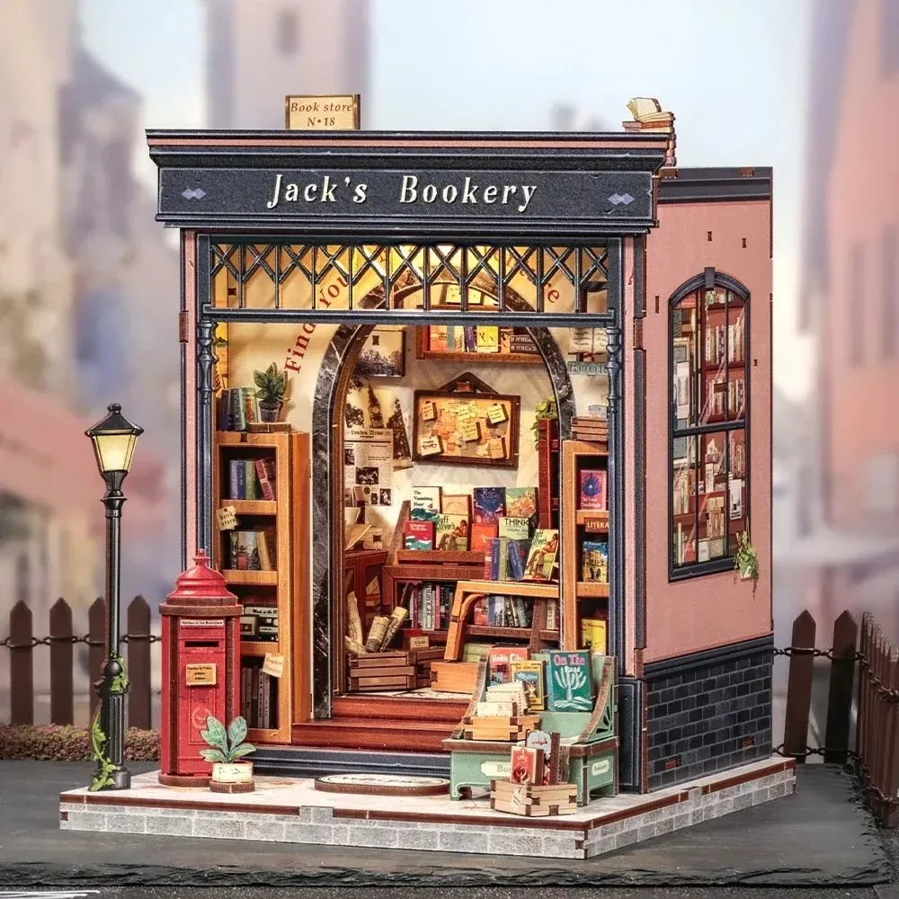 Maquette en bois librairie miniature à éclairage LED : vue 3