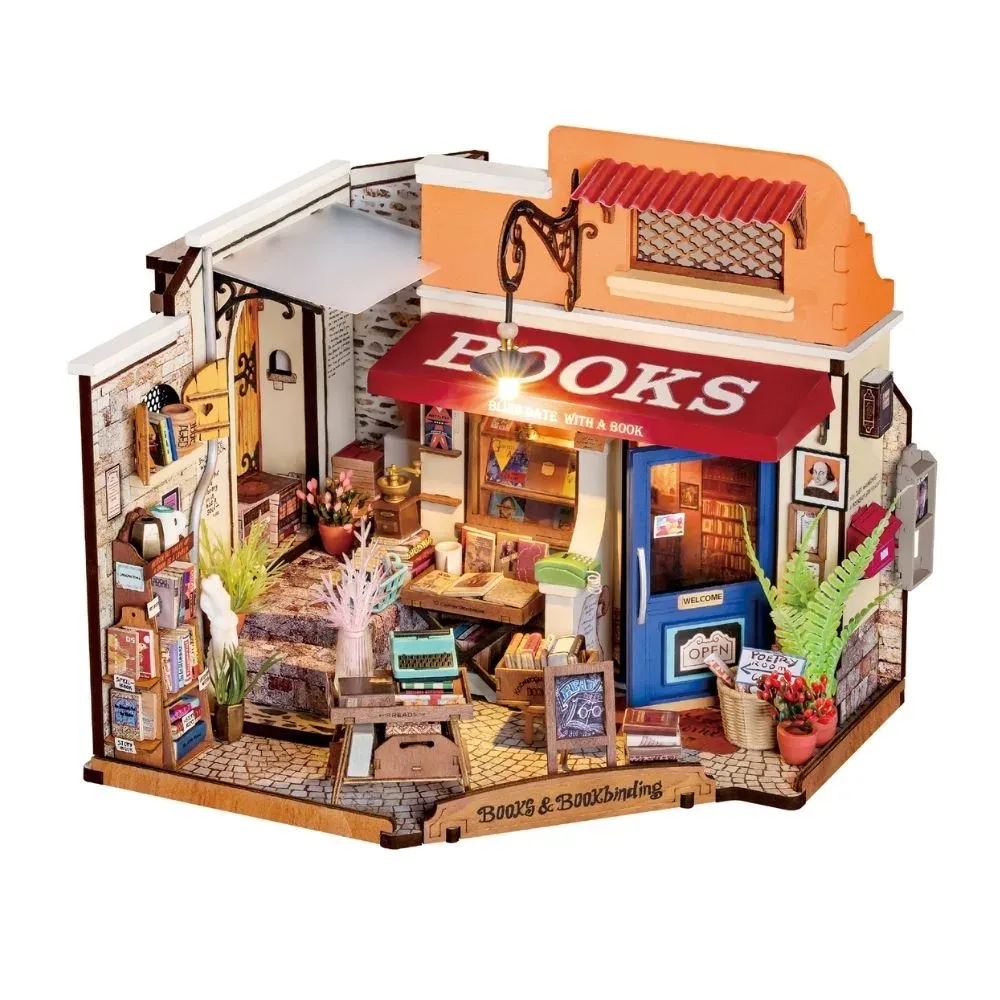Maquette en bois maison miniature librairie du coin : vue 2