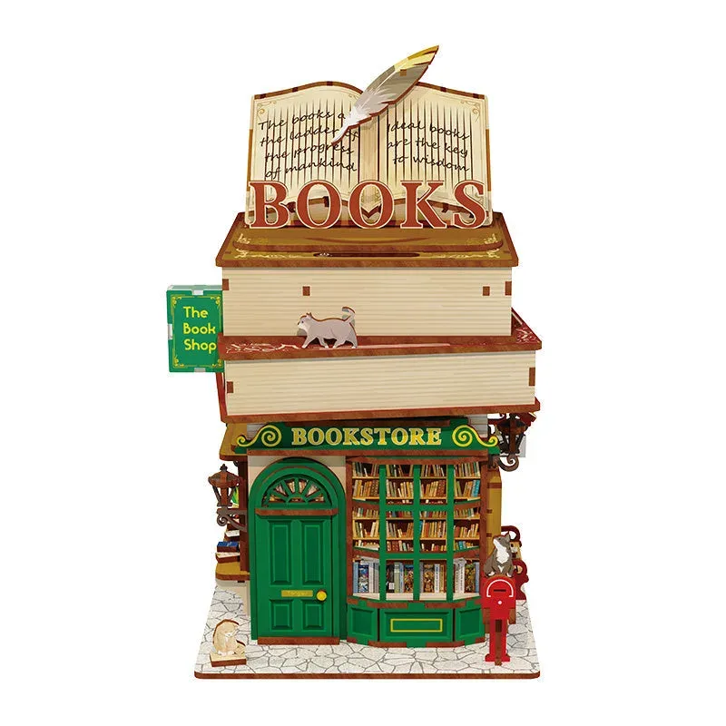 Maquette en bois maison miniature librairie du temps