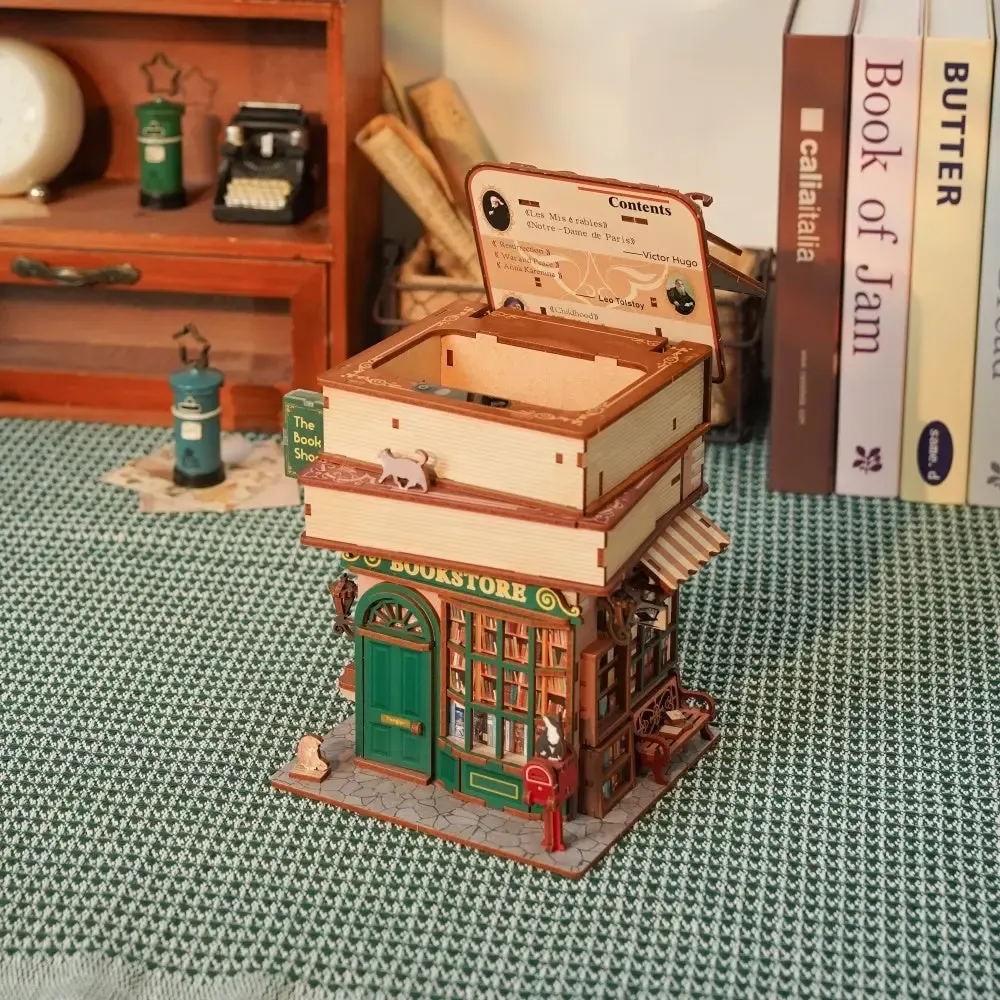 Maquette en bois maison miniature librairie du temps : vue 3