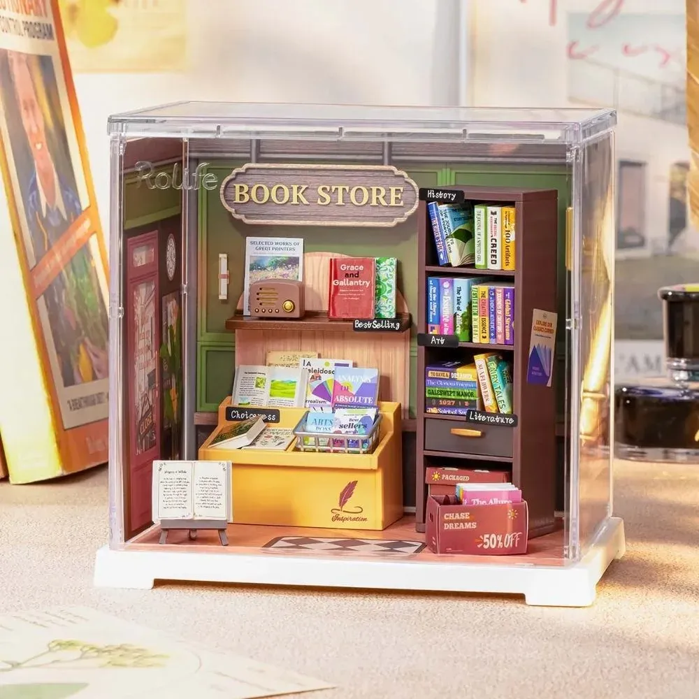 Maquette en bois librairie miniature mémoire