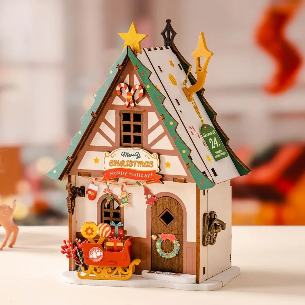 Maquette en bois maison miniature de Noël scintillante