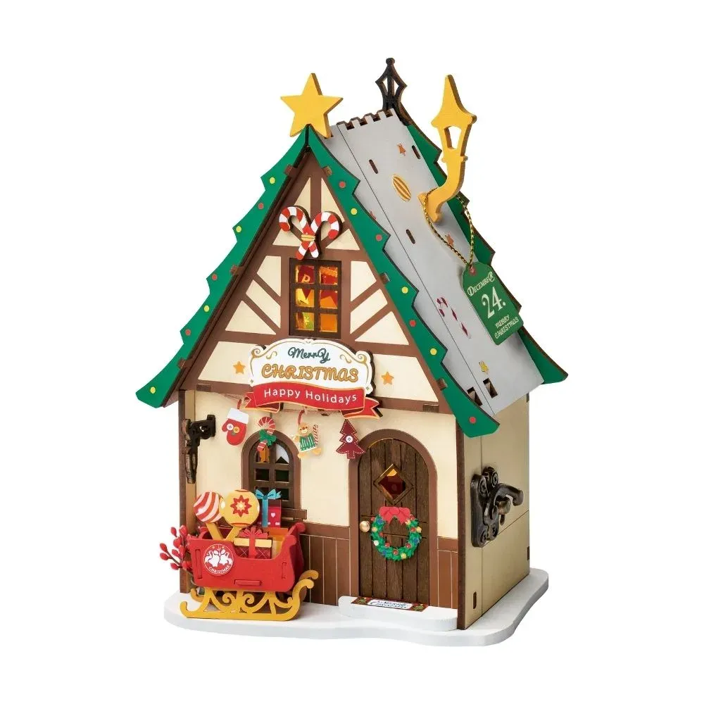 Maquette en bois maison miniature de Noël scintillante : vue 2