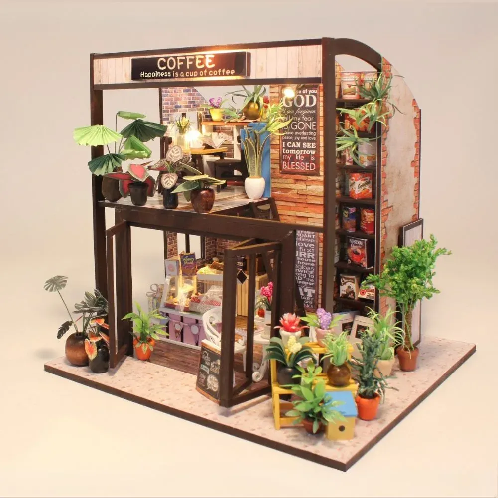 Maquette en bois maison miniature pause café