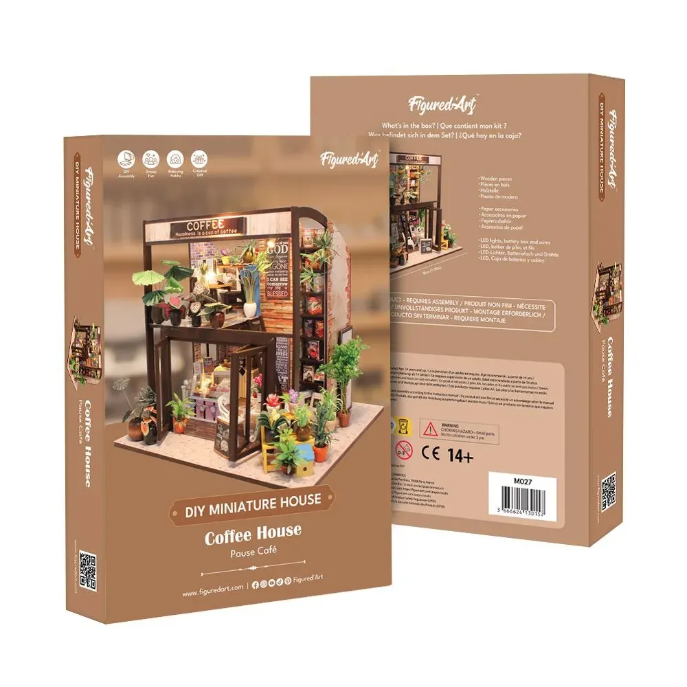 Maquette en bois maison miniature pause café : vue 2