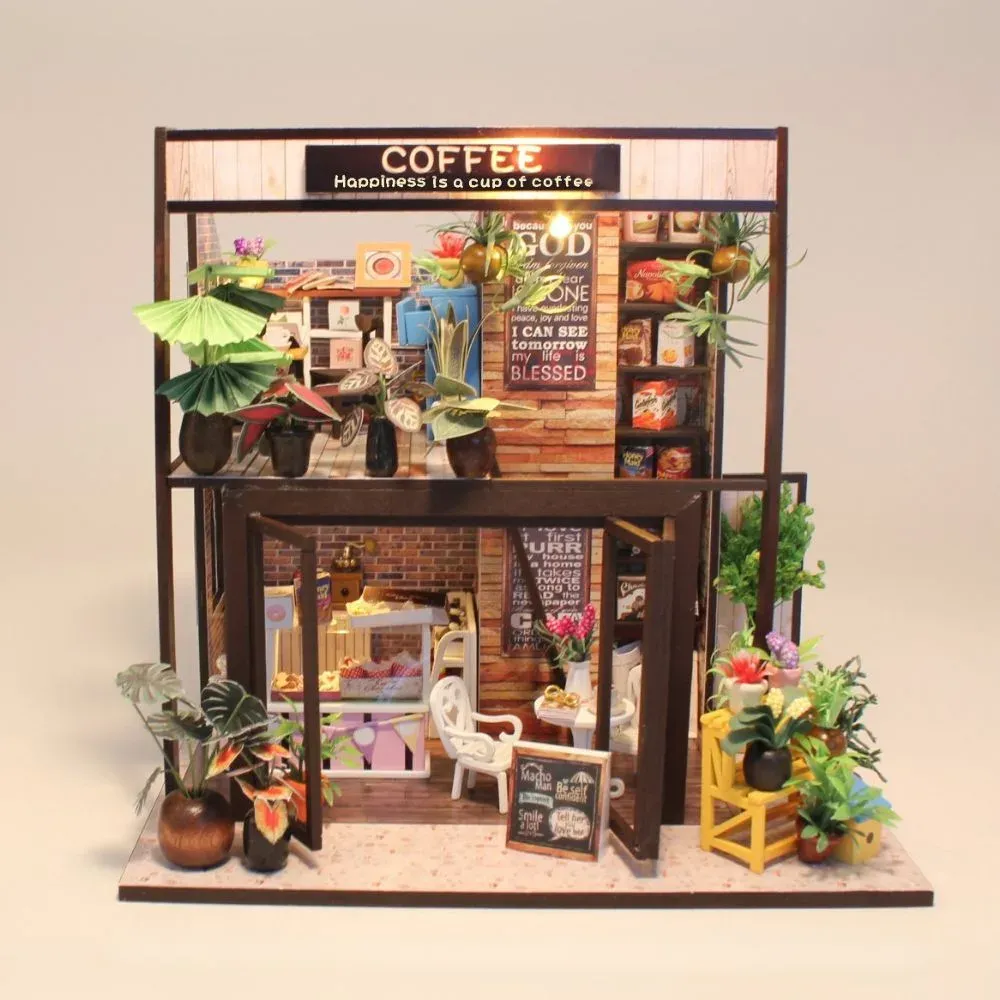 Maquette en bois maison miniature pause café : vue 3