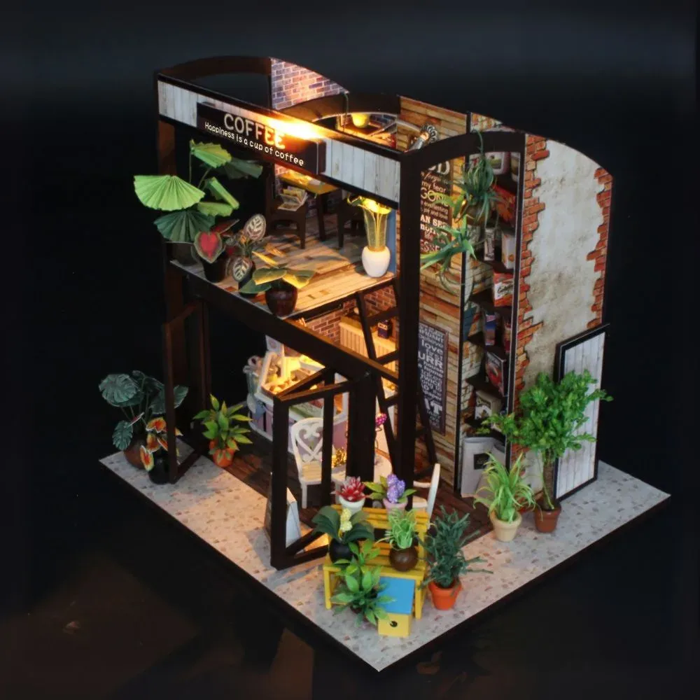 Maquette en bois maison miniature pause café : vue 4
