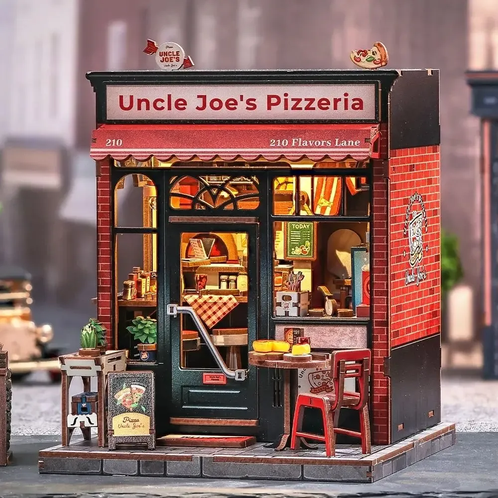 Maquette en bois pizzeria miniature à éclairage LED : vue 3