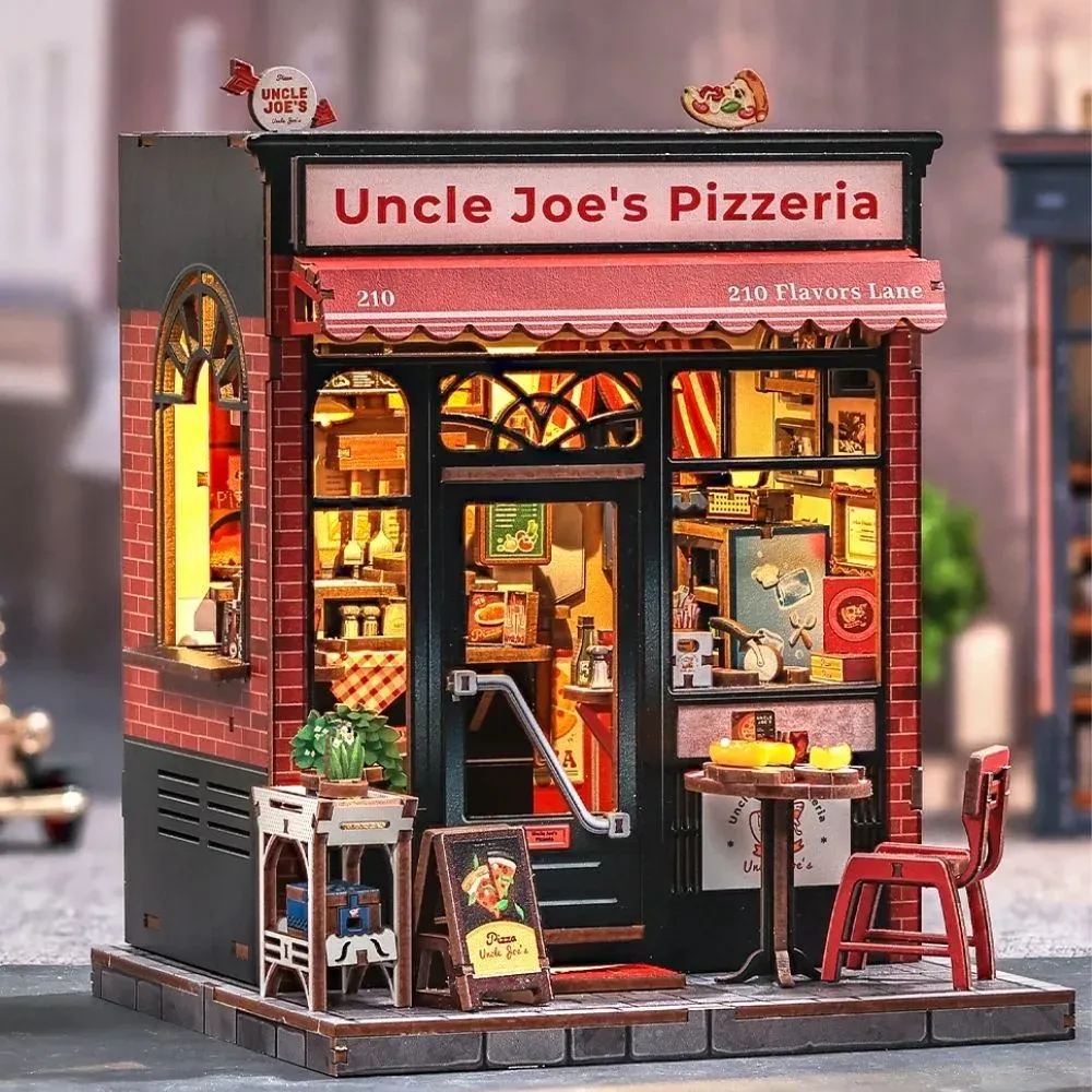 Maquette en bois pizzeria miniature à éclairage LED : vue 4