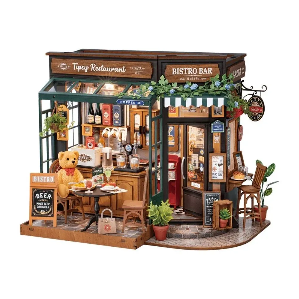 Maquette en bois maison miniature restaurant festif : vue 2