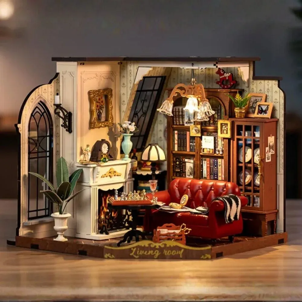 Maquette en bois salon miniature à éclairage LED : vue 4