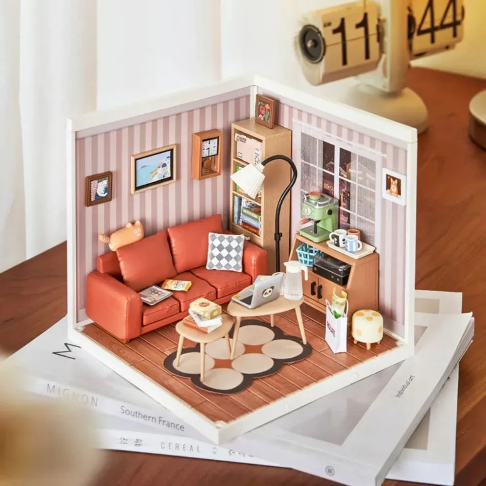 Maquette en bois maison miniature salon douillet
