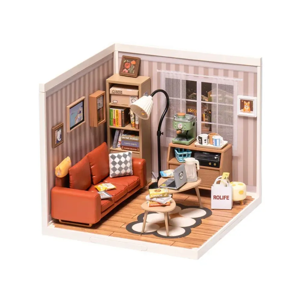 Maquette en bois maison miniature salon douillet : vue 2