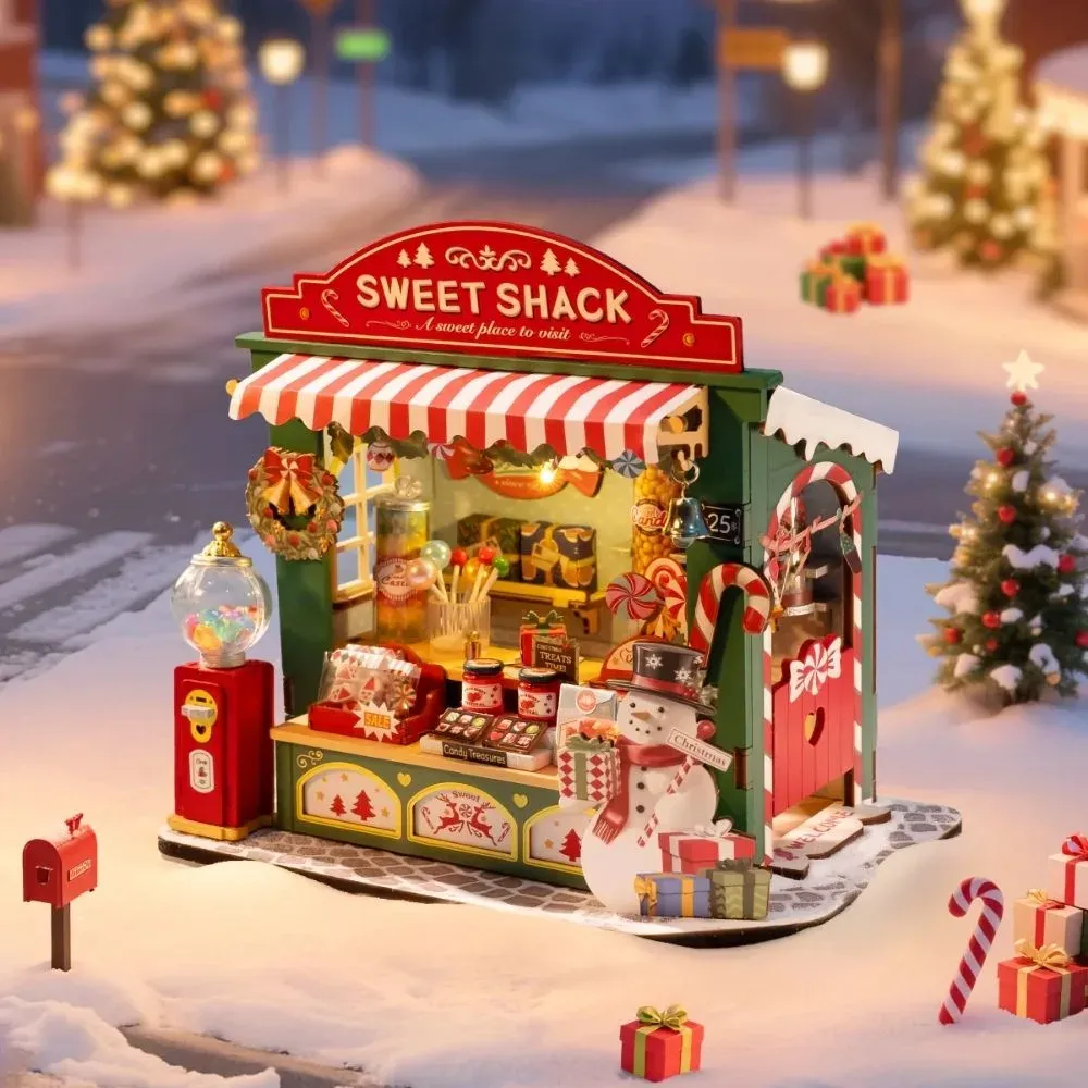 Maquette en bois stand de friandises de Noël