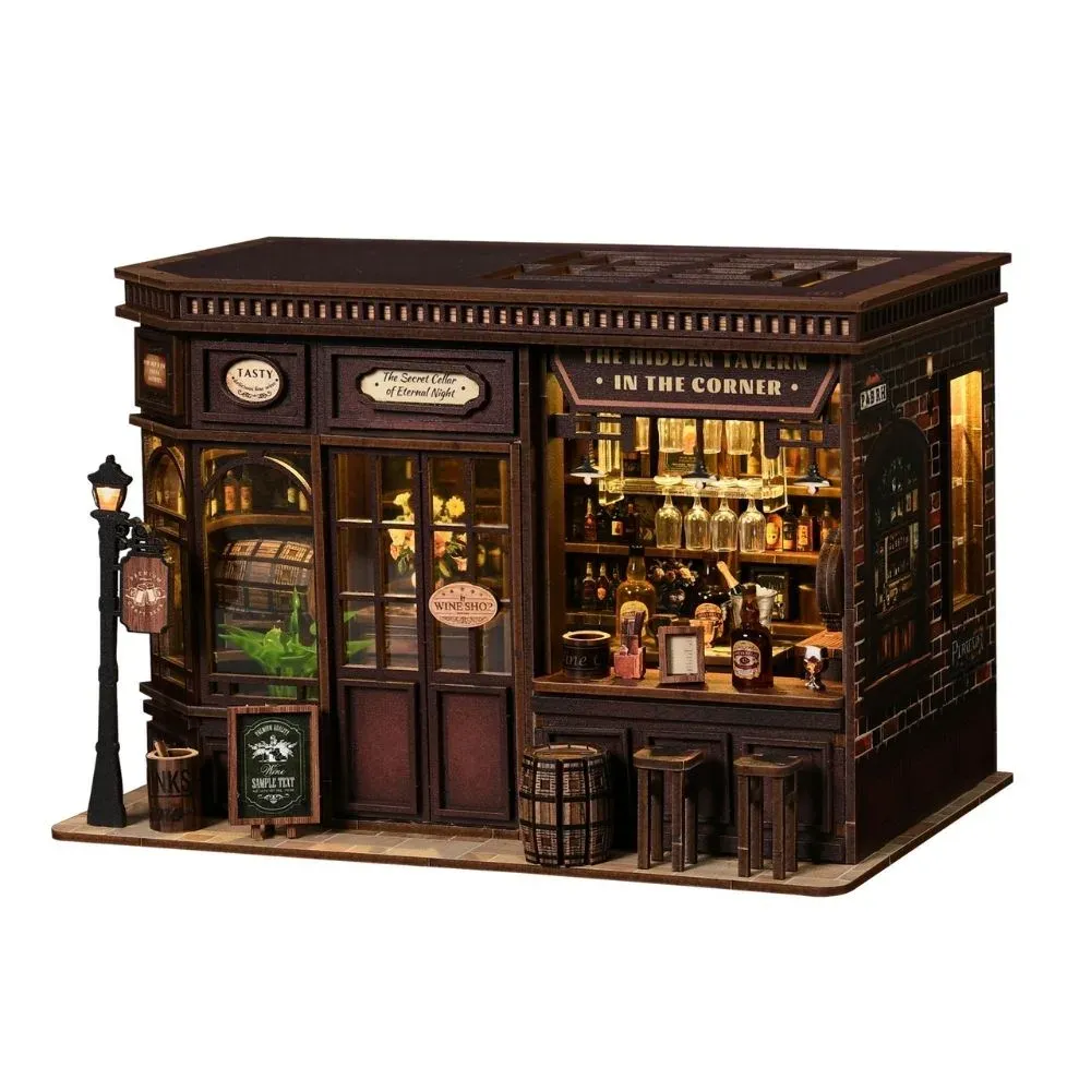 Maquette en bois taverne miniature lumineuse : vue 2