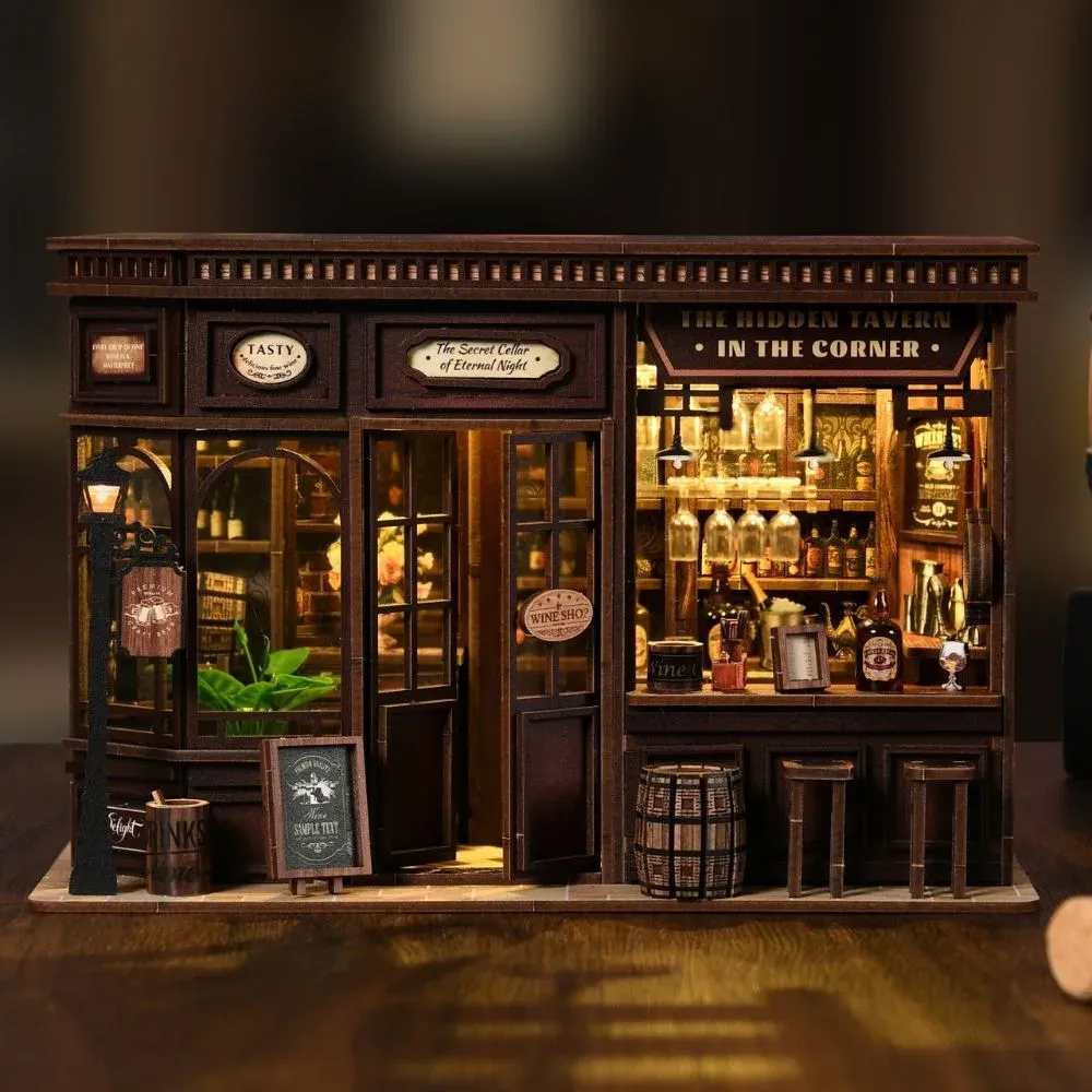 Maquette en bois taverne miniature lumineuse : vue 4