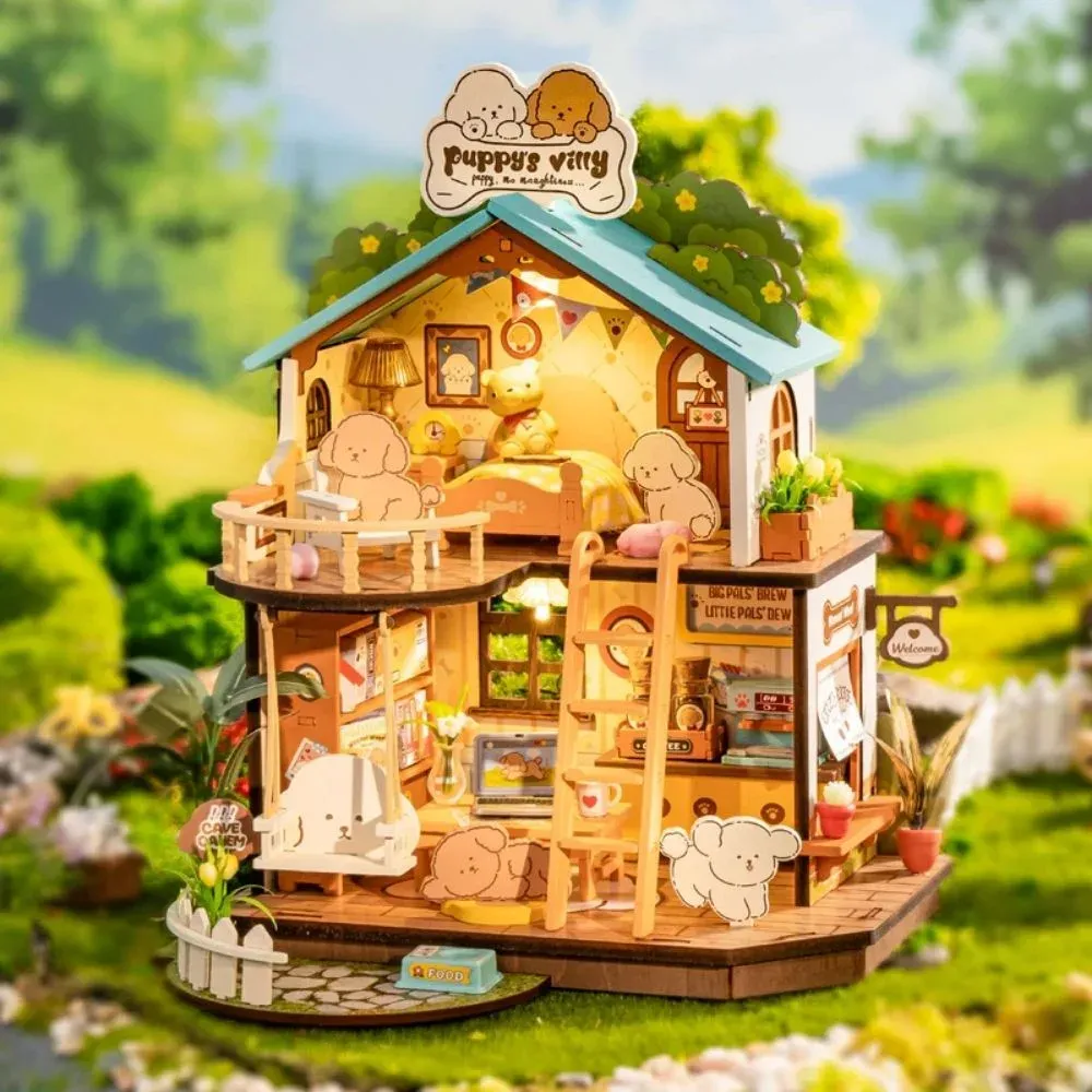 Maquette en bois maison miniature villa douillette du chiot