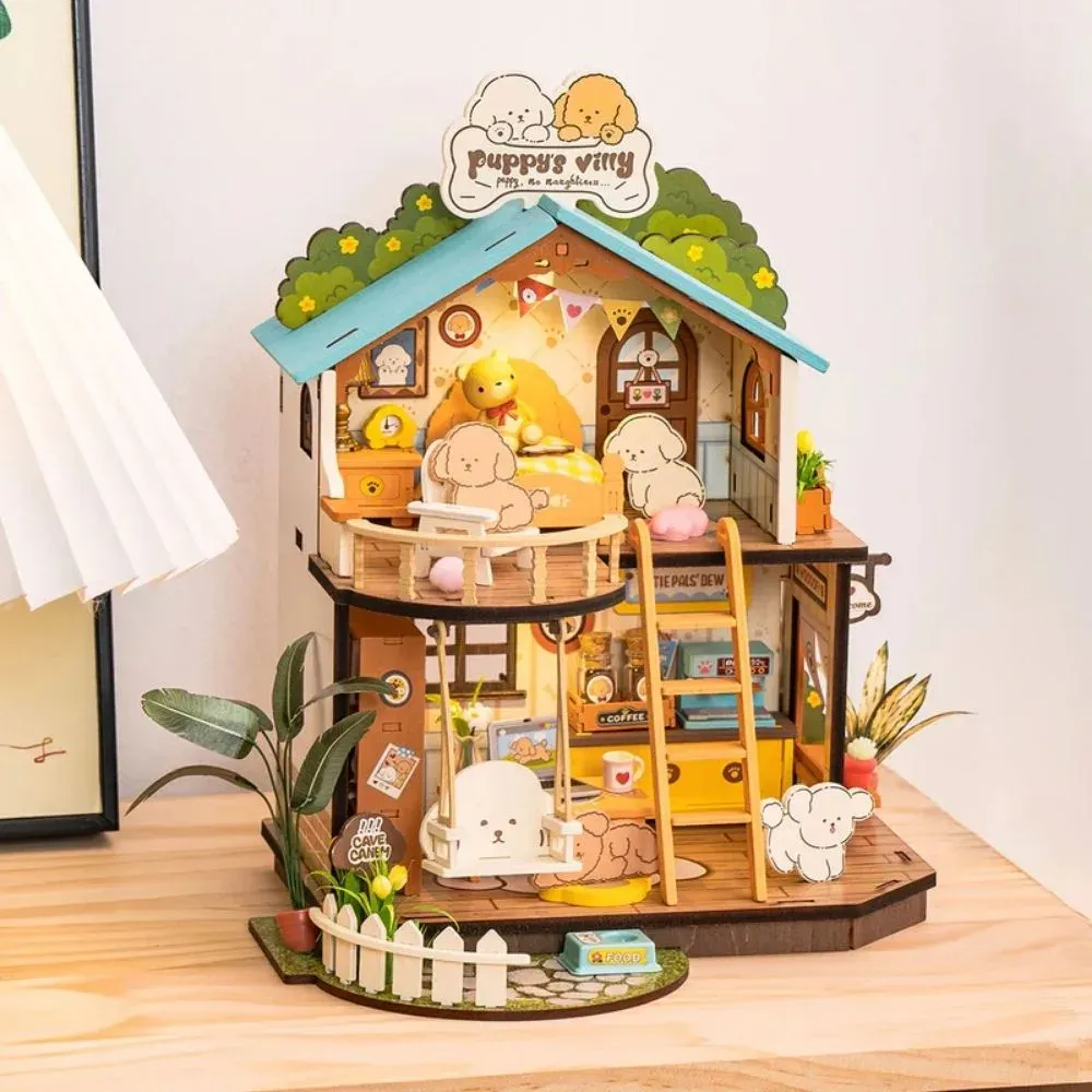 Maquette en bois maison miniature villa douillette du chiot : vue 3