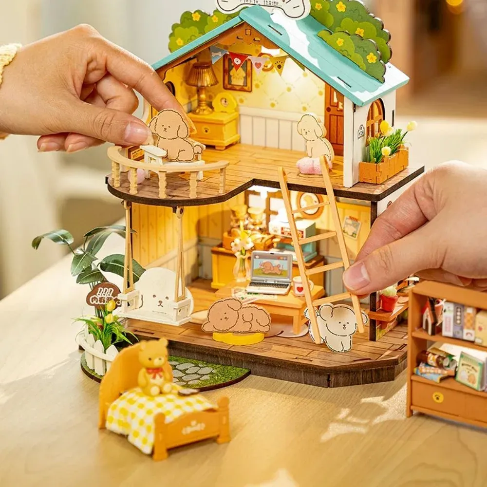 Maquette en bois maison miniature villa douillette du chiot : vue 4