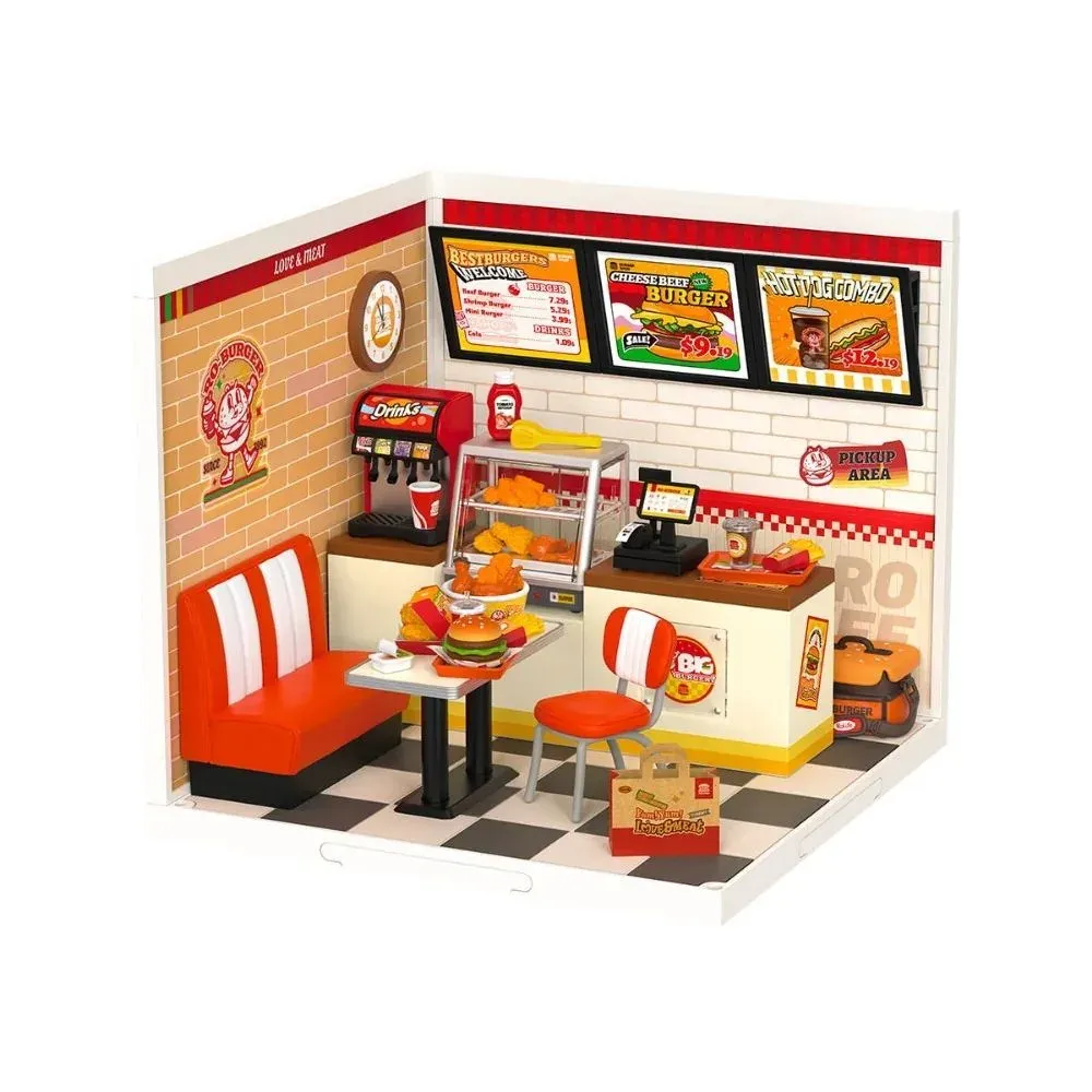 Maquette en bois maison miniature restaurant rétro : vue 2
