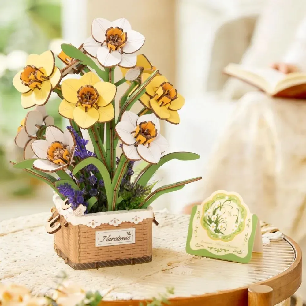 Puzzle 3D narcisses en bois : vue 3