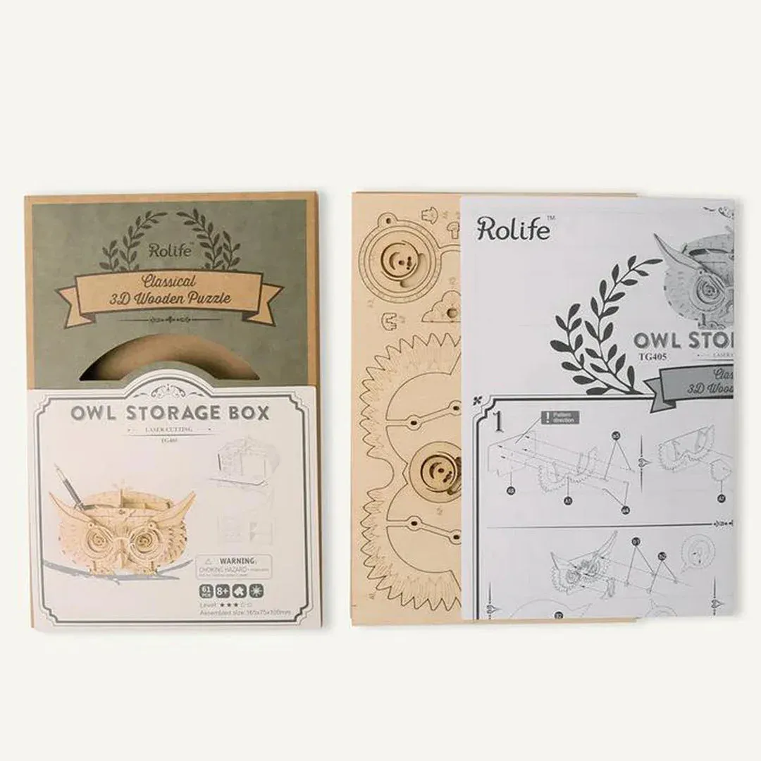 Puzzle 3D boîte de rangement hiboux : vue 4