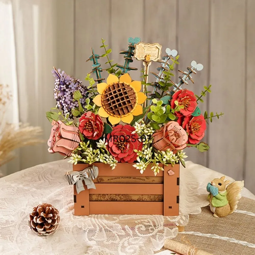Puzzle 3D boîte fleurie en bois