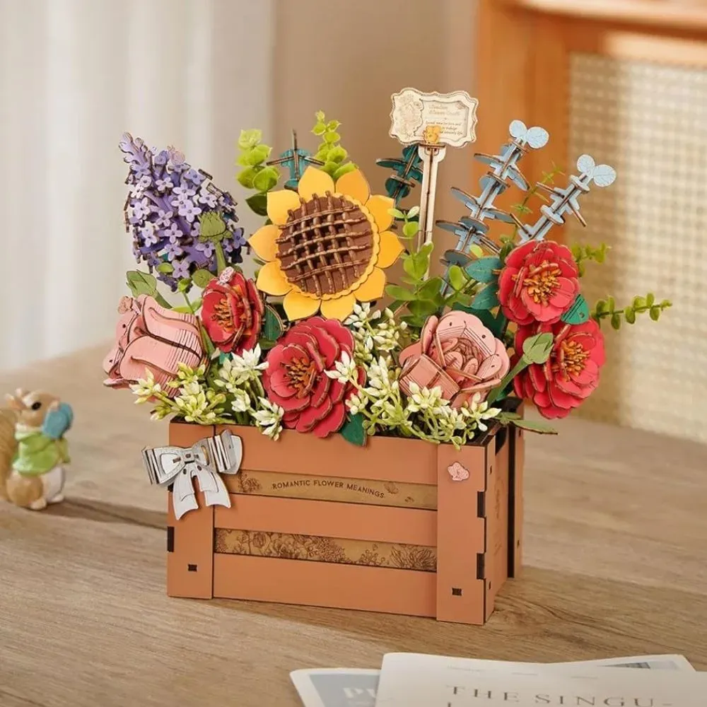 Puzzle 3D boîte fleurie en bois : vue 3