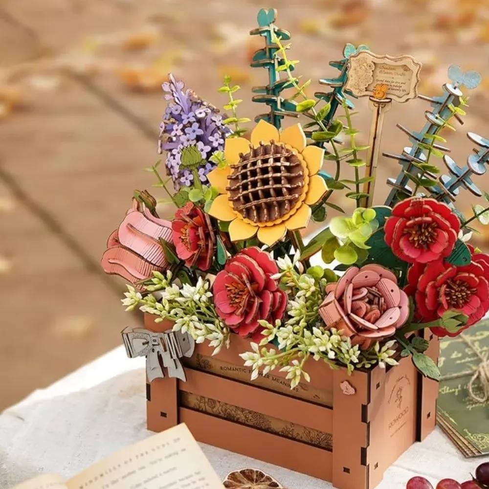 Puzzle 3D boîte fleurie en bois : vue 4