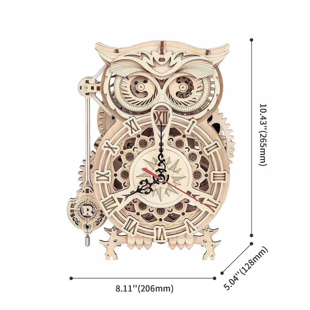 Puzzle 3D horloge hibou : vue 3
