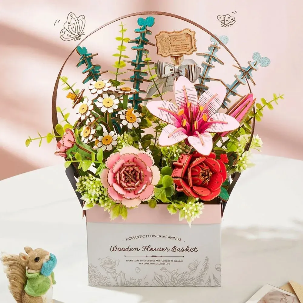 Puzzle 3D panier de fleurs en bois