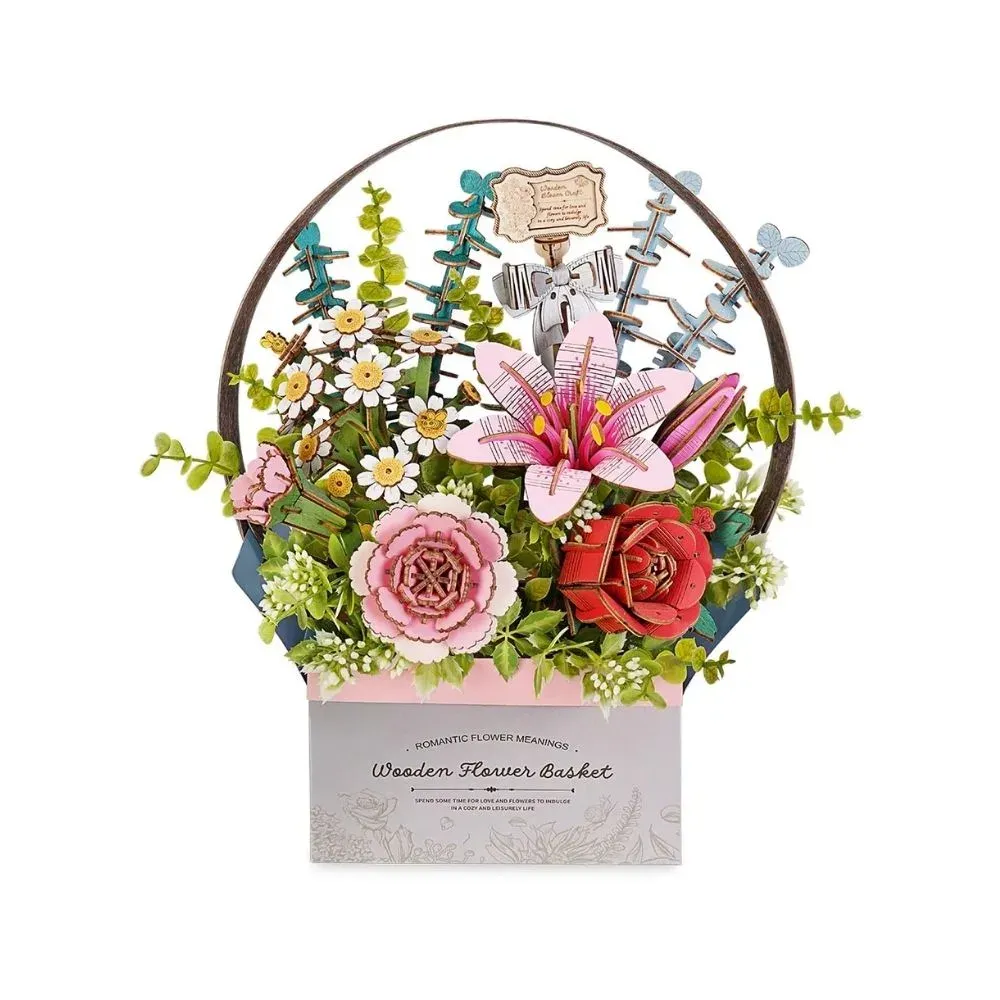 Puzzle 3D panier de fleurs en bois : vue 2