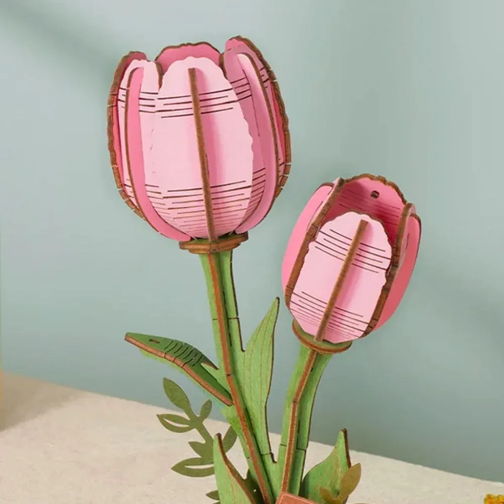 Puzzle 3D Tulipe rose : vue 3